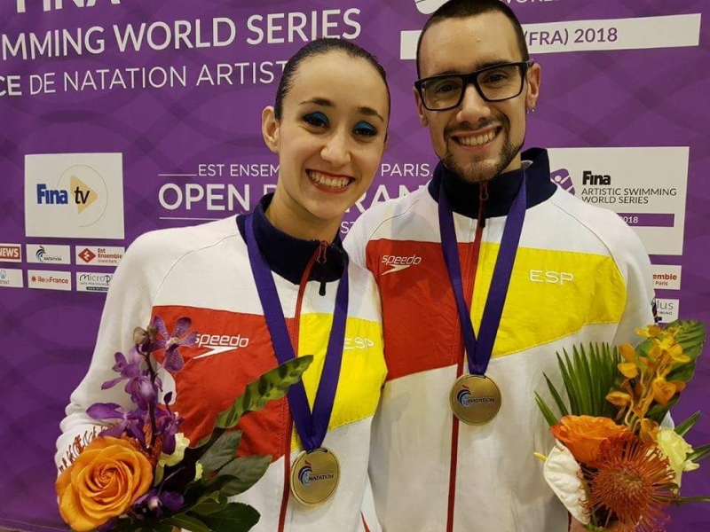 Pau Ribes guanya la medalla de bronze en duet mitx tècnic. Foto: CN Les Franqueses