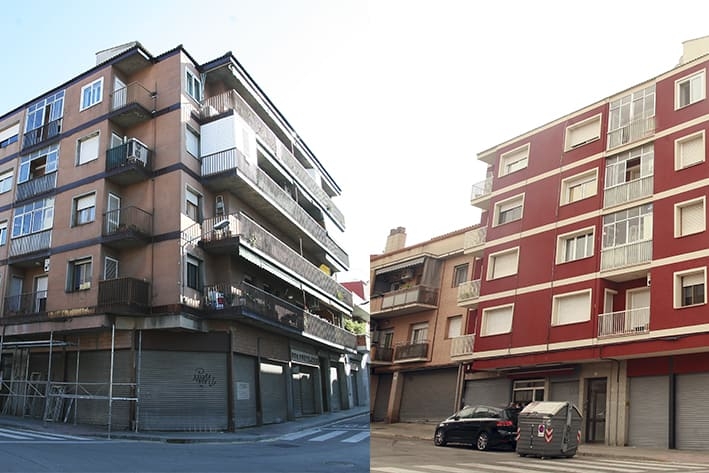 Abans i després de la rehabilitació d'un edifici dels carrers Bosc i Barcelona