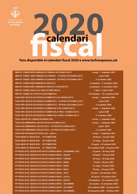 Calendari fiscal 2020 actualitzat