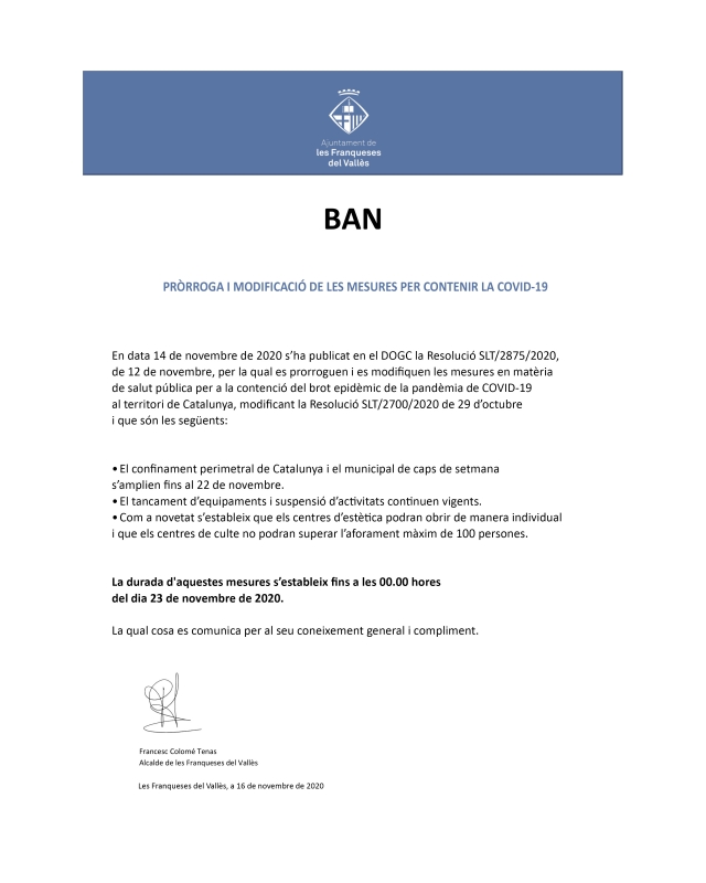 Ban 16 de novembre, Resolució SLT/2875/2020