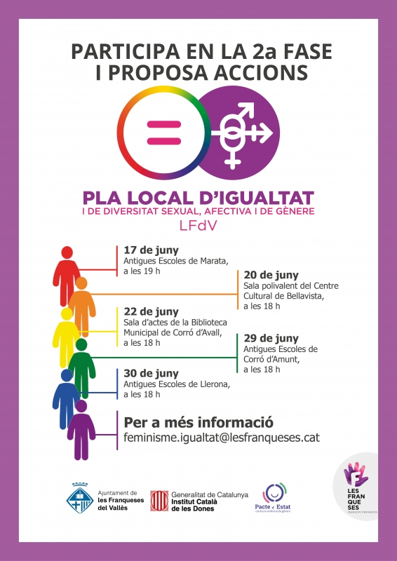 Cartell sessions amb la ciutadania per dissenyar les accions del Pla Local d'Igualtat i Diversitat Sexual, Afectiva i de Gènere