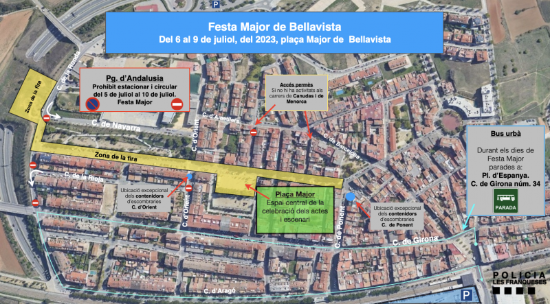 Afectacions a la circulació, a l'estacionament i al recorregut del bus urbà durant la Festa Major de Bellavista